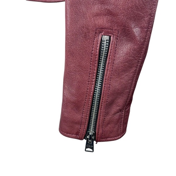 ALL SAINTS HADI CHERRY TUSCAN RED ZIP UP BUFFALO LEATHER BIKER MOTO JACKET - Picture 15 of 16